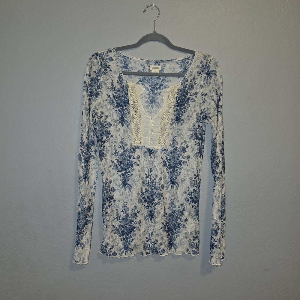 VINTAGE Y2K Denim & Supply Ralph Lauren Floral Lace Blouse Cottagecore Boho Sz L